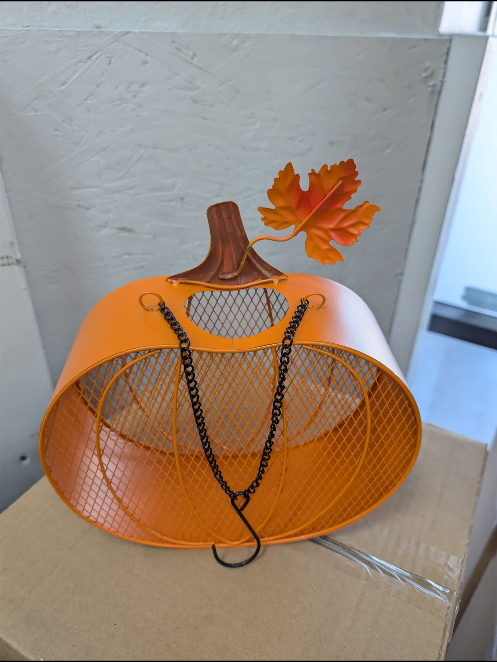 Decorative Orange Pumpkin Bird Feeder w/ Chain & Hook - Brand New